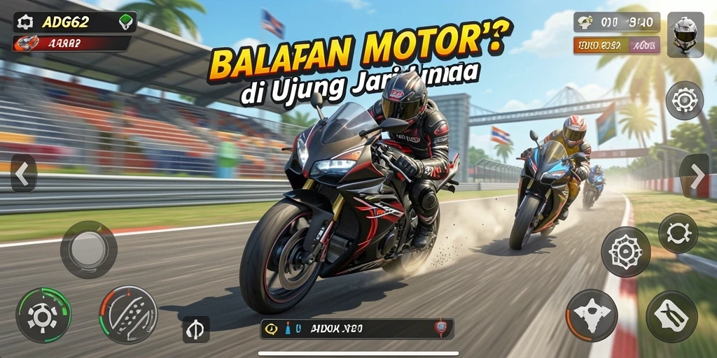 Gameplay mendebarkan ADG62 dengan balapan motor cepat.