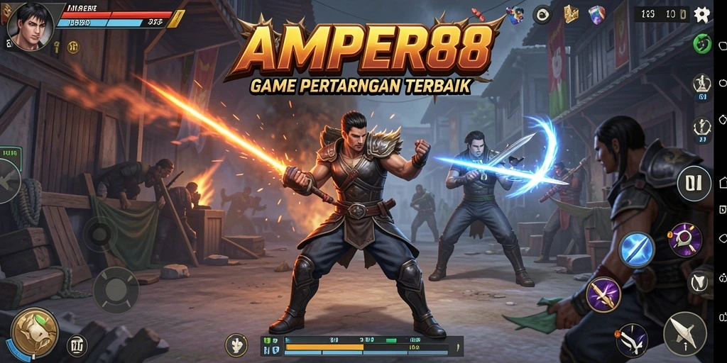 Screenshot AMPER88 menampilkan aksi pertarungan yang seru dan karakter yang beragam.