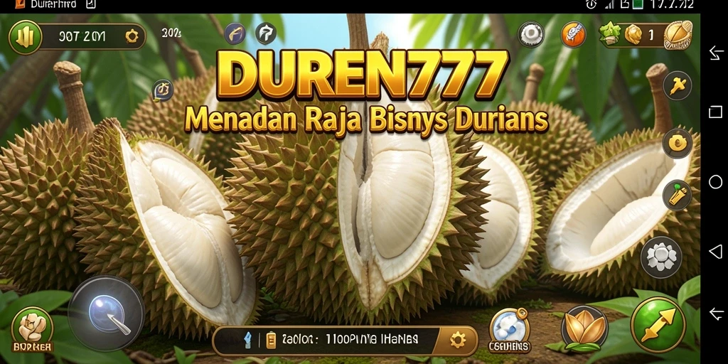 Screenshot gameplay DUREN777 menampilkan proses pertanian dan bisnis durian.