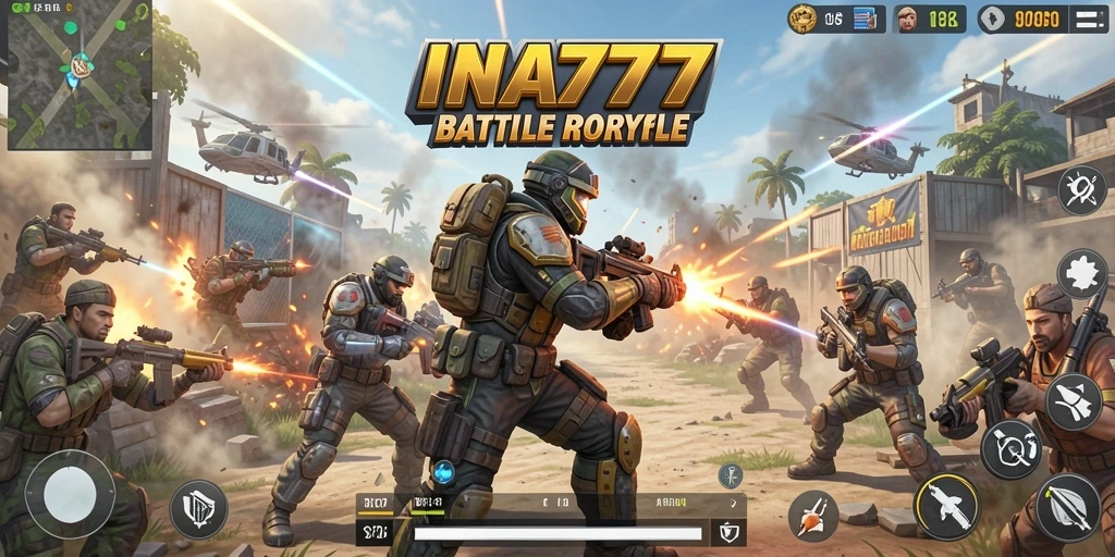 Tampilan gameplay seru di <strong>INA777</strong> saat bertempur di medan perang Battle Royale.