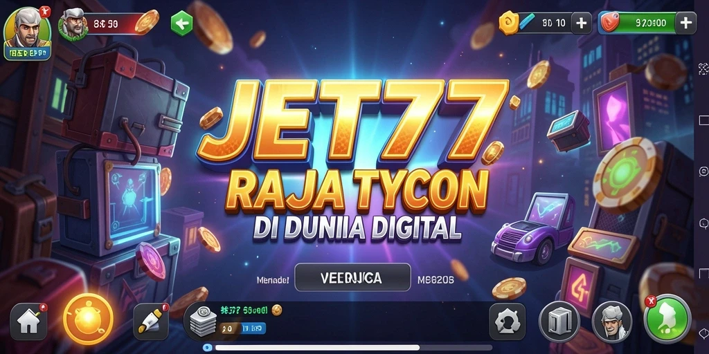 Tampilan gameplay seru di JET77 yang penuh strategi bisnis.