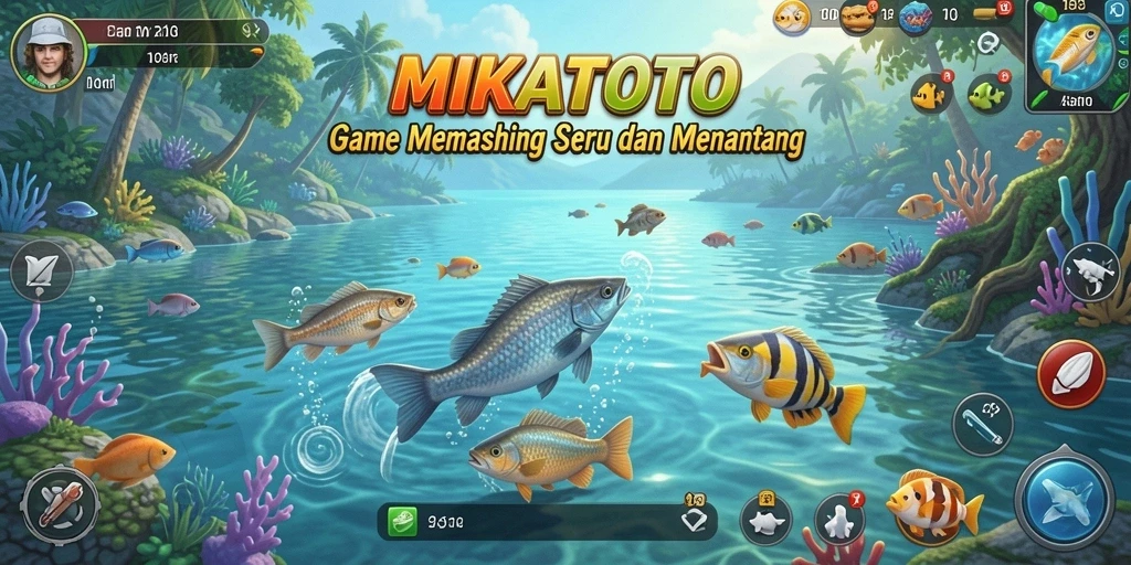 Screenshot gameplay MIKATOTO yang menunjukkan aksi memancing yang seru.