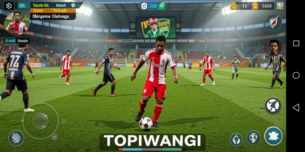 Screenshot utama TOPIWANGI menampilkan aksi mendebarkan dari permainan sepak bola.
